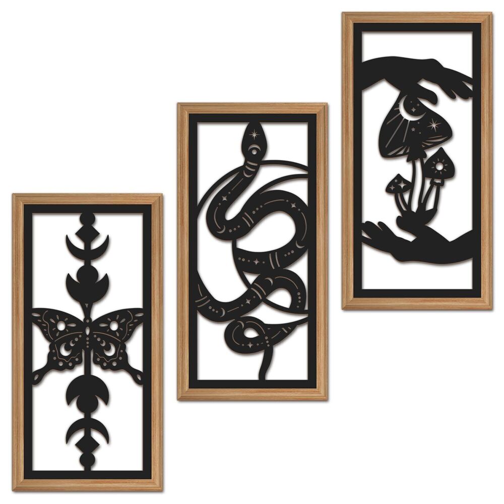 3182 3 Pcs Black Gothic Wall Art Boho Witchy Moon Phases Butterfly Wood
